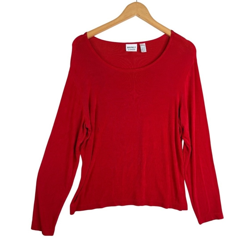 MARKET By Chico's Vintage Womens Red Scoop Neck Long Sleeve Top Sz 3 | US Sz XL